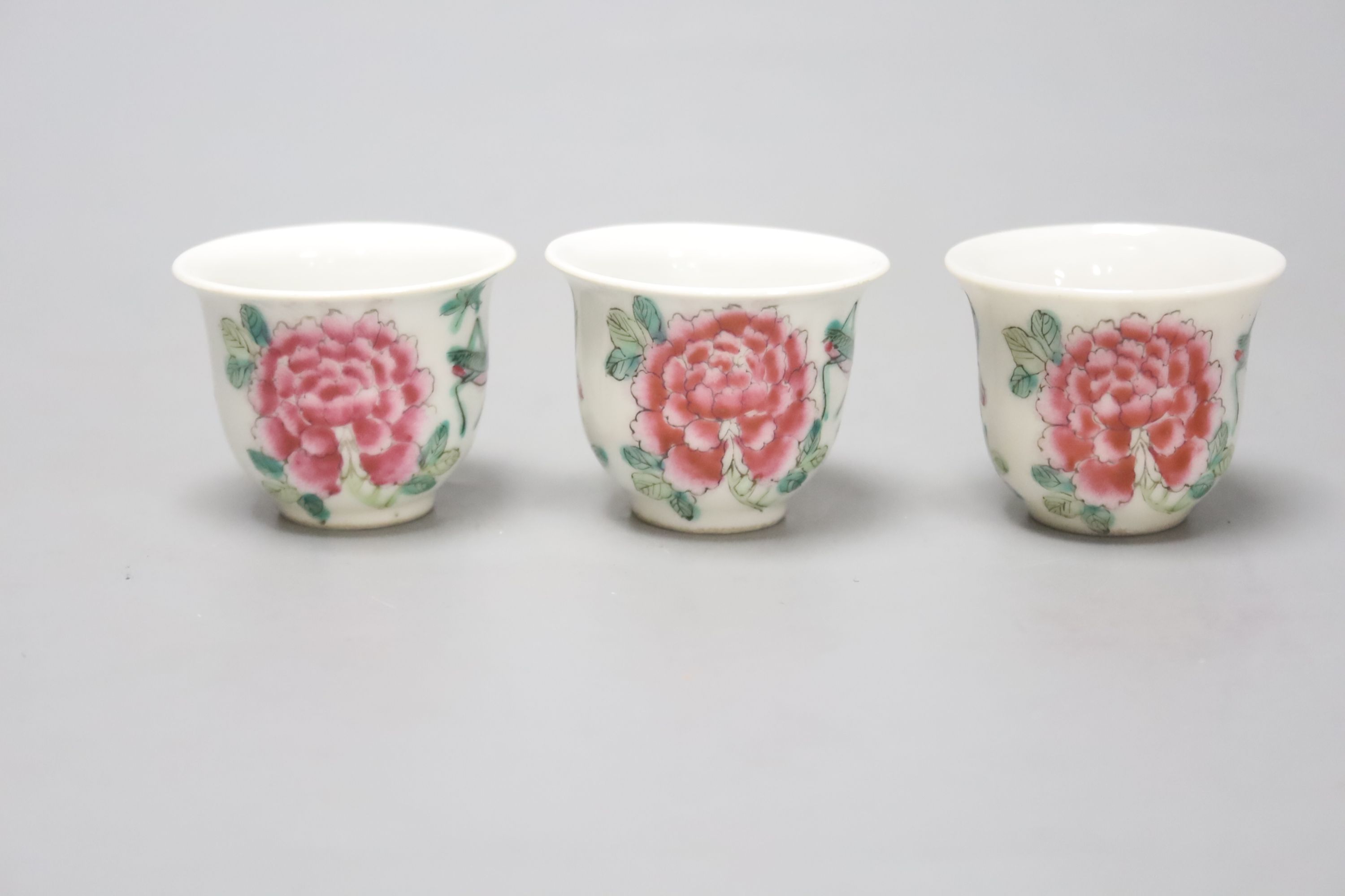 A Chinese Famille Rose miniature tea set with tray, length 18cm